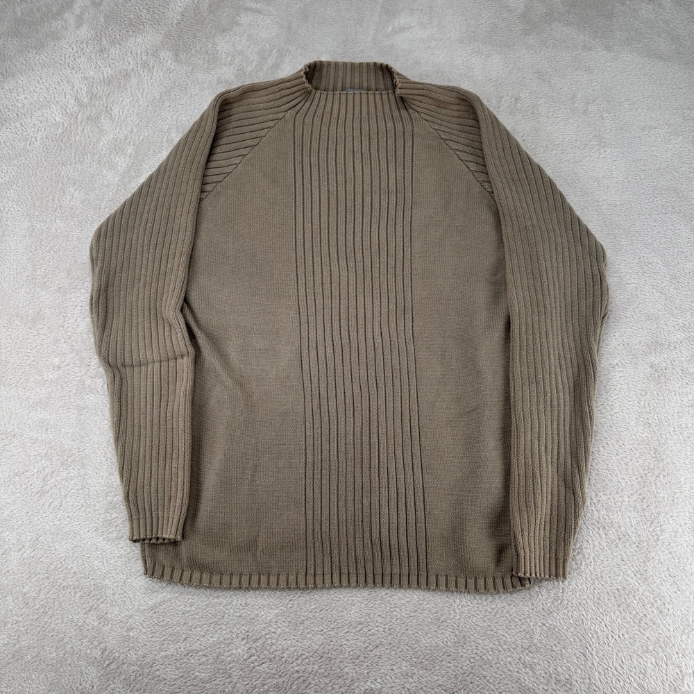 Blue Ink Mens Large Brown Ribbed Mock Neck Cotton Sweater Preowned Stains